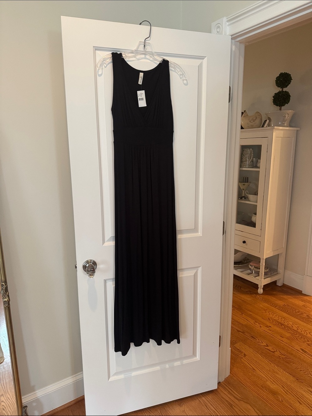 Loveapella Black maxi dress. Sleeveless, v- neck, flattering waist line. New.